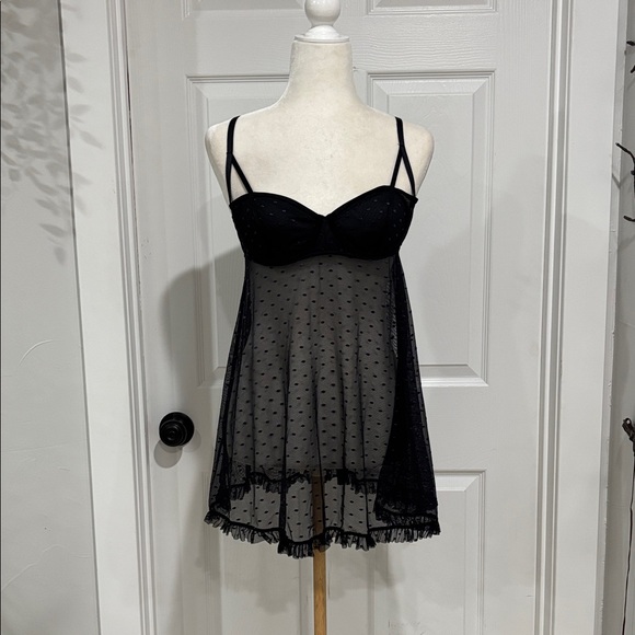 Adore Me Black Sheer Polka Dot Chemise - Picture 1 of 5